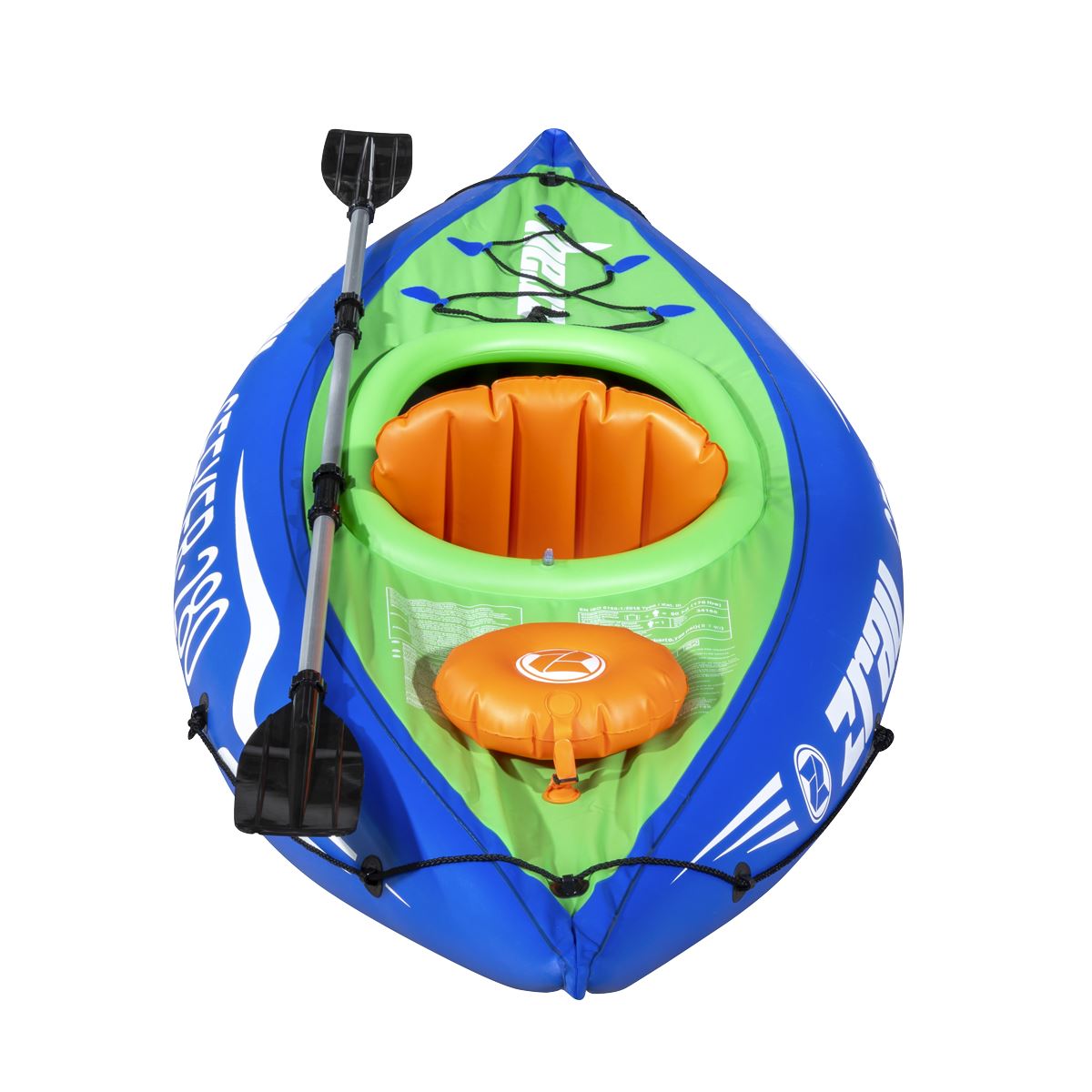 Dellonda Inflatable One-Person Kayak/Canoe Set with Pump, Carry Bag & Aluminium Oar - Blue/Green