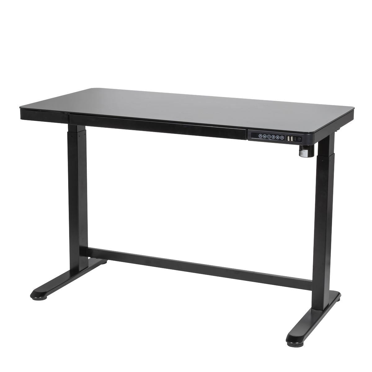 Dellonda Single Motor Ultra-Quiet Electric Desk with Control Panel, USB Port & Drawer - Black Desktop