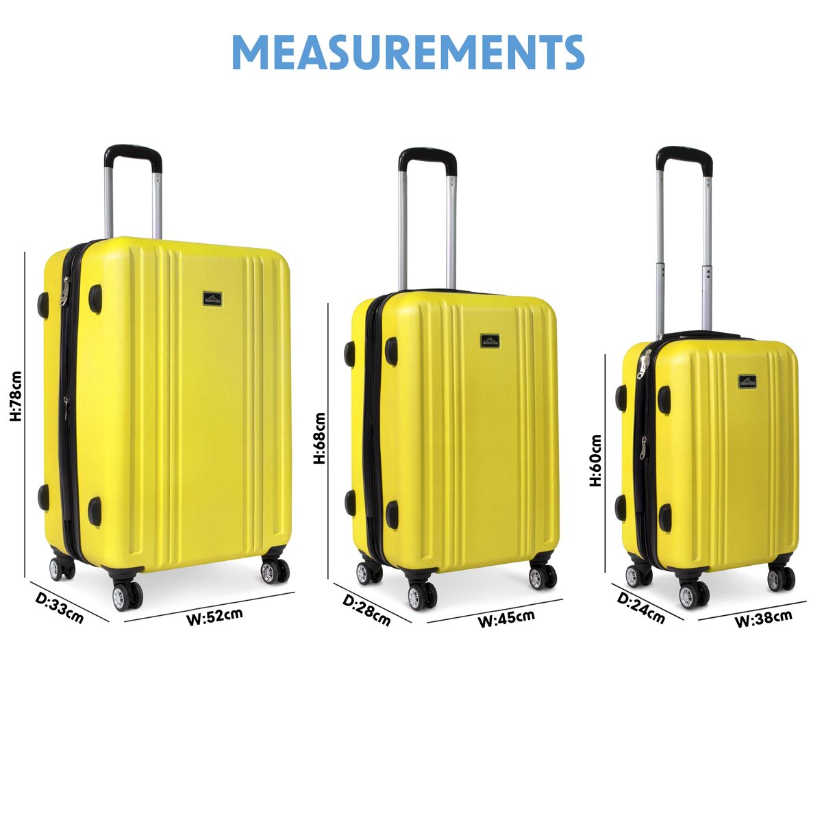 Dellonda Lightweight ABS Luggage Set with TSA Lock - Yellow