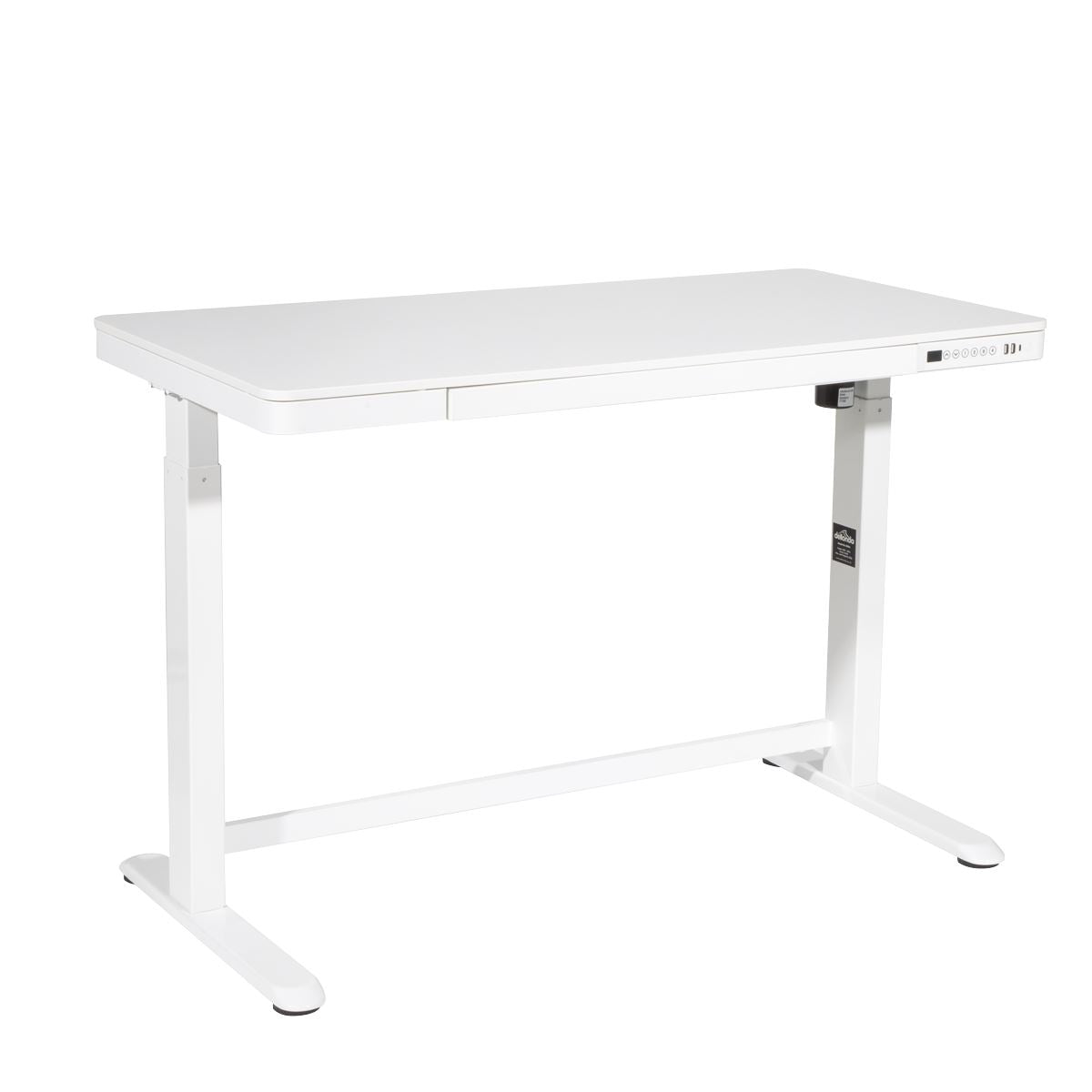 Dellonda Single Motor Ultra-Quiet Electric Desk with Control Panel, USB Port & Drawer - White Desktop