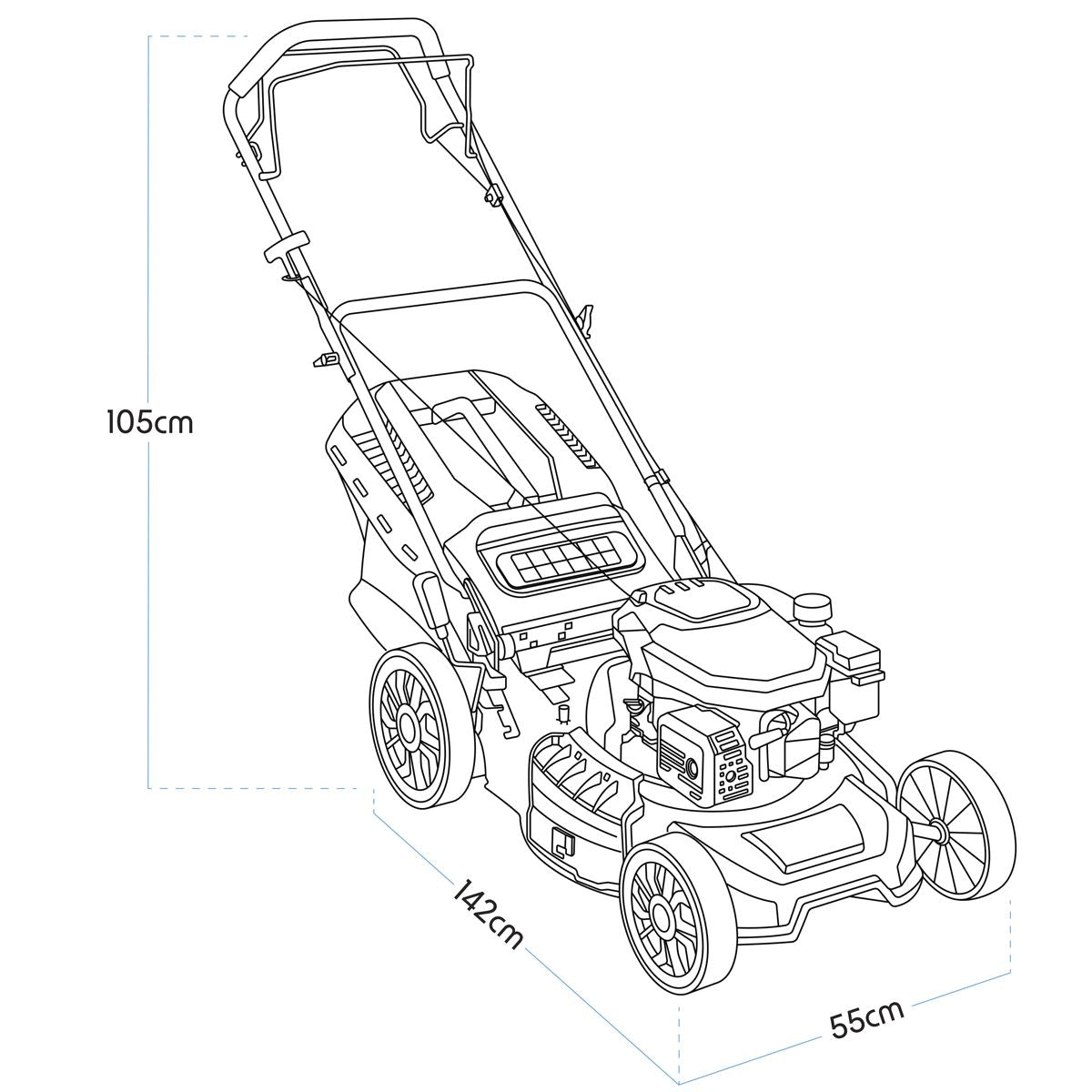 Dellonda Self-Propelled Petrol Lawnmower Grass Cutter with Height Adjustment & Grass Bag 144cc 18"/46cm 4-Stroke Engine