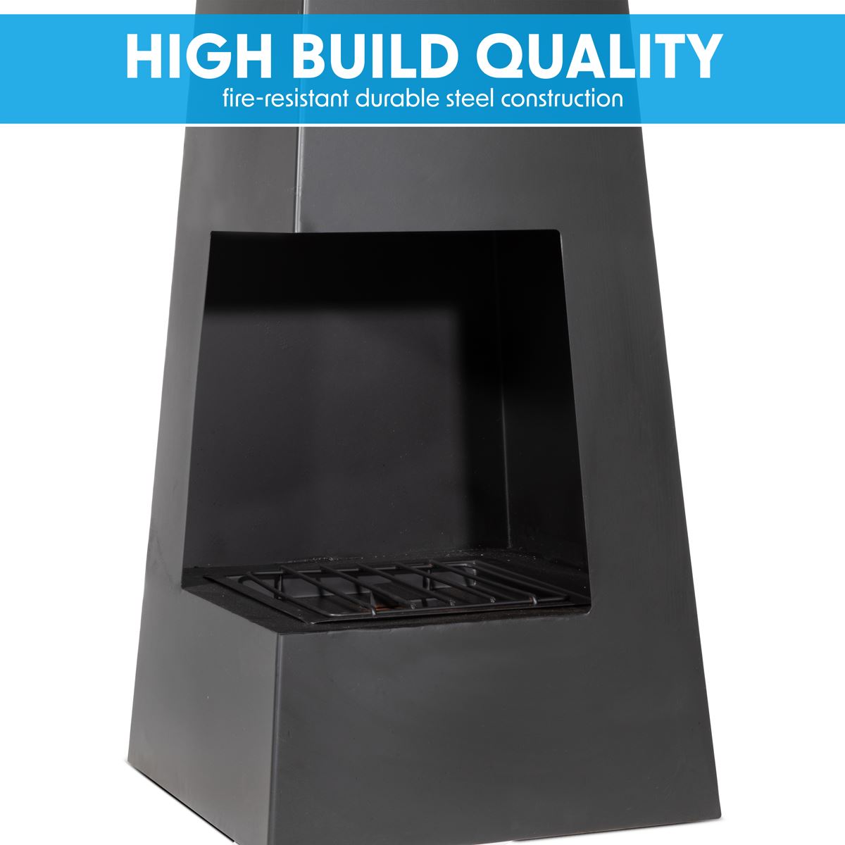 Dellonda Chiminea, Wood Burner, Heater for Outdoors W45cm x H150cm - Black Steel