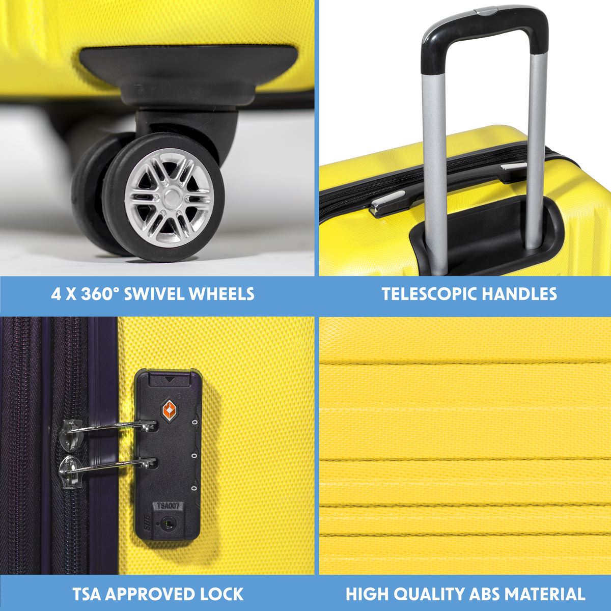 Dellonda Lightweight ABS Luggage Set with TSA Lock - Yellow