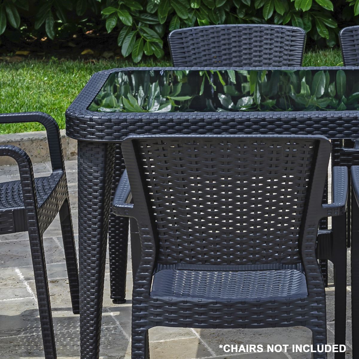 Dellonda Weather-Resistant Polypropylene/Fibreglass Dining Tables with Tempered Glass Top 150 x 90 x 76cm - Anthracite