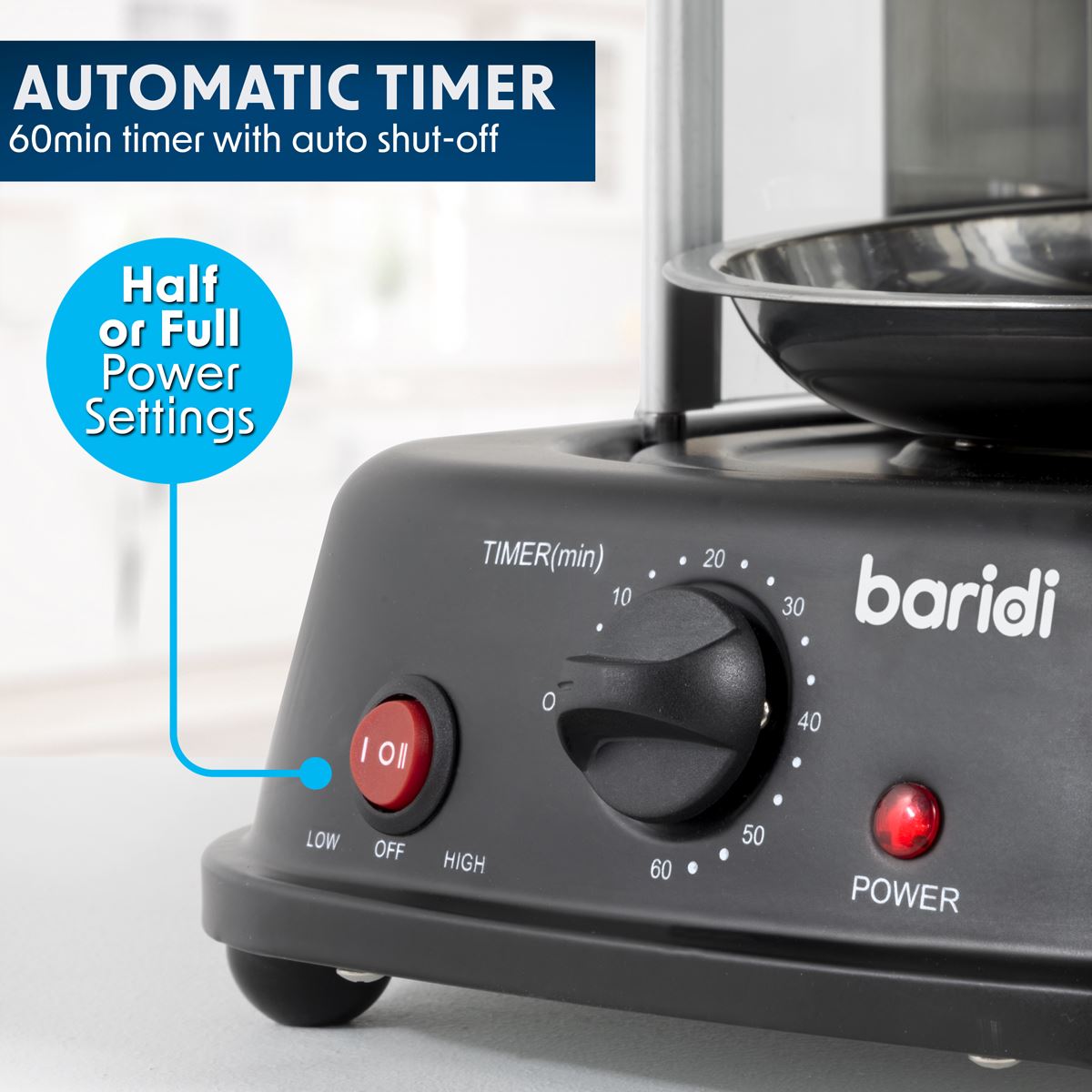 Baridi Vertical 360° Rotisserie Smokeless Grill 21L Capacity