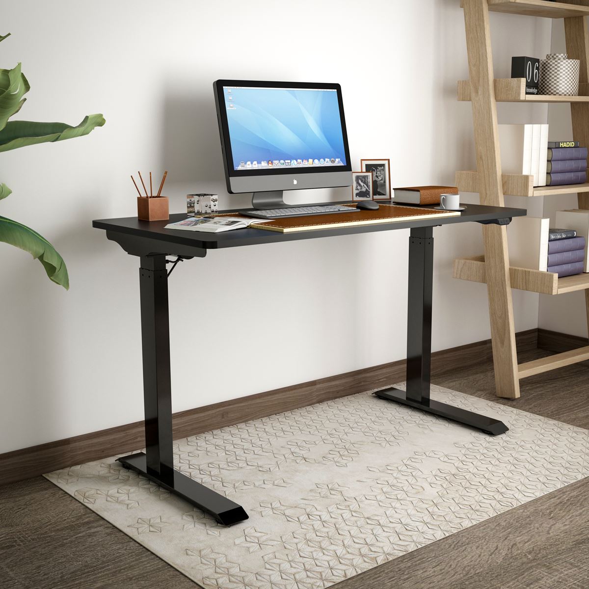 Dellonda Single Motor Ultra-Quiet Adjustable-Height Electric Sit/Stand Desk - Black Desktop