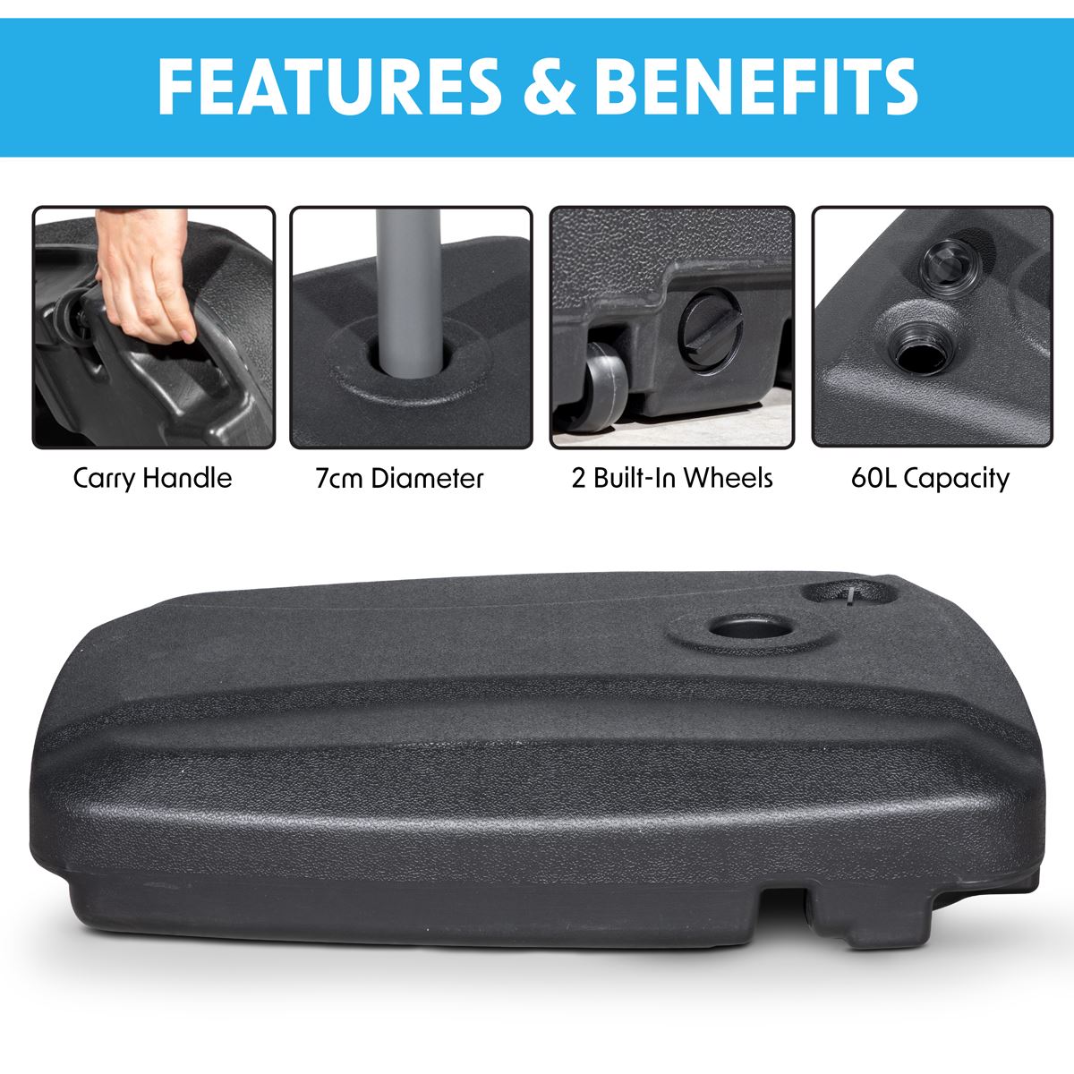 Dellonda Fillable Parasol Base with Wheels, Water/Sand Fill 60L