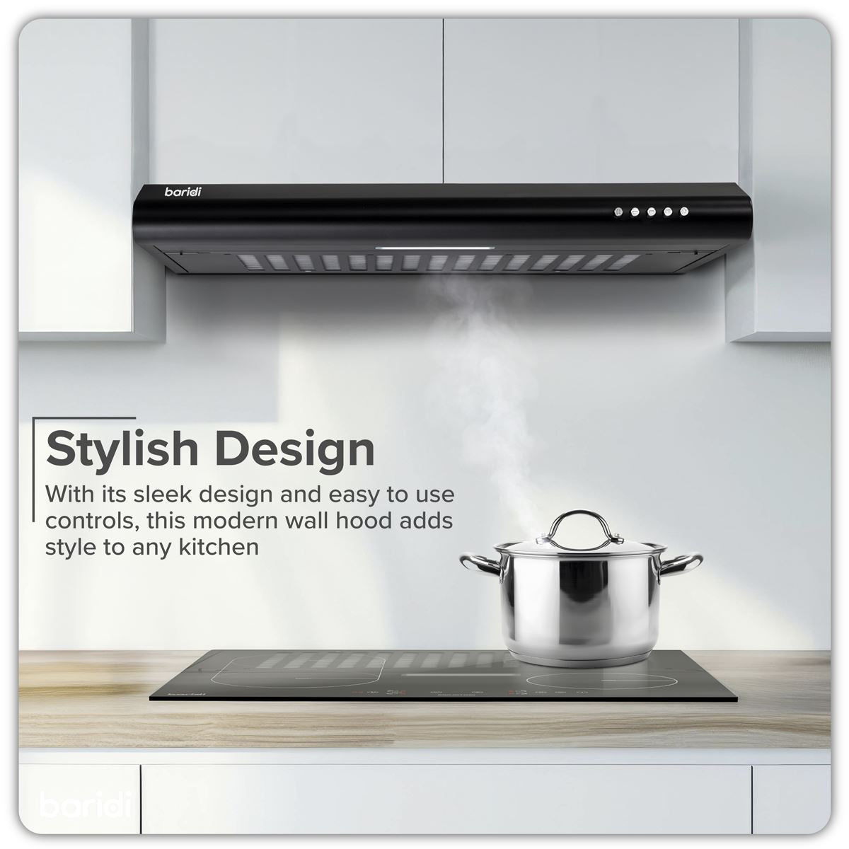 Baridi Visor Cooker Hood Extractor Fan 60cm - Black