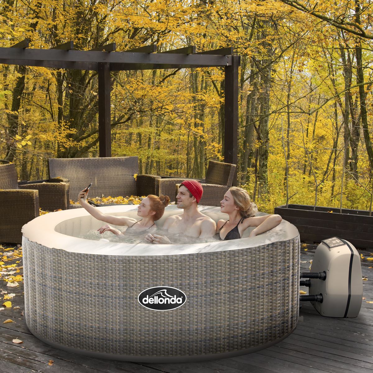 Dellonda 4-6 Person Inflatable Hot Tub/Spa with Smart Pump - Rattan Effect