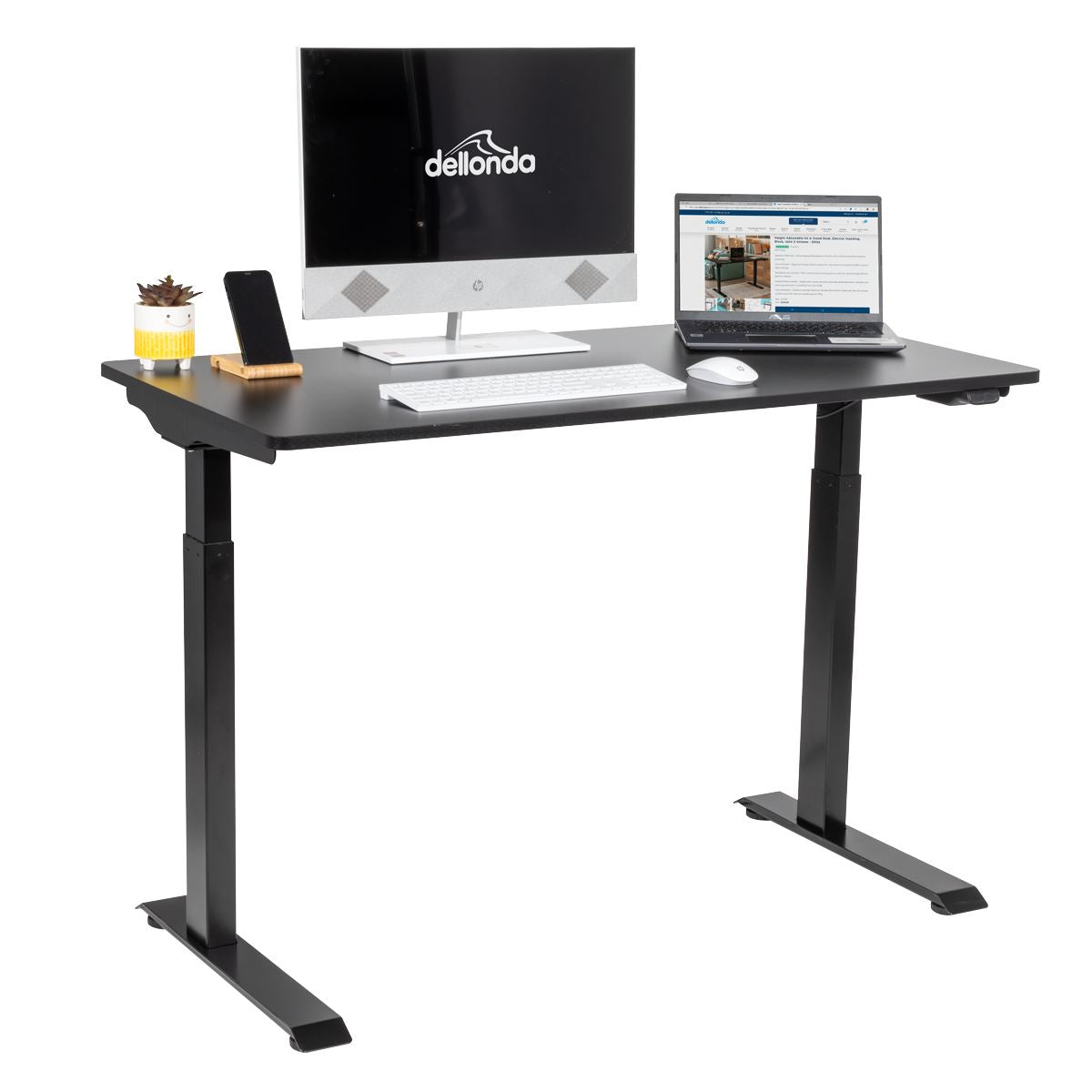 Dellonda Single Motor Ultra-Quiet Adjustable-Height Electric Sit/Stand Desk - Black Desktop