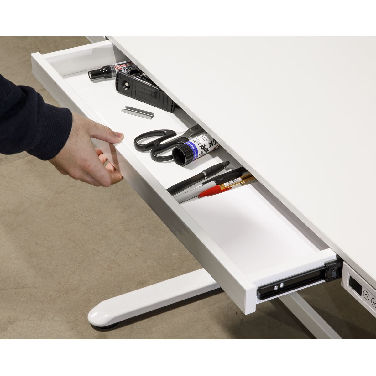 Dellonda Single Motor Ultra-Quiet Electric Desk with Control Panel, USB Port & Drawer - White Desktop