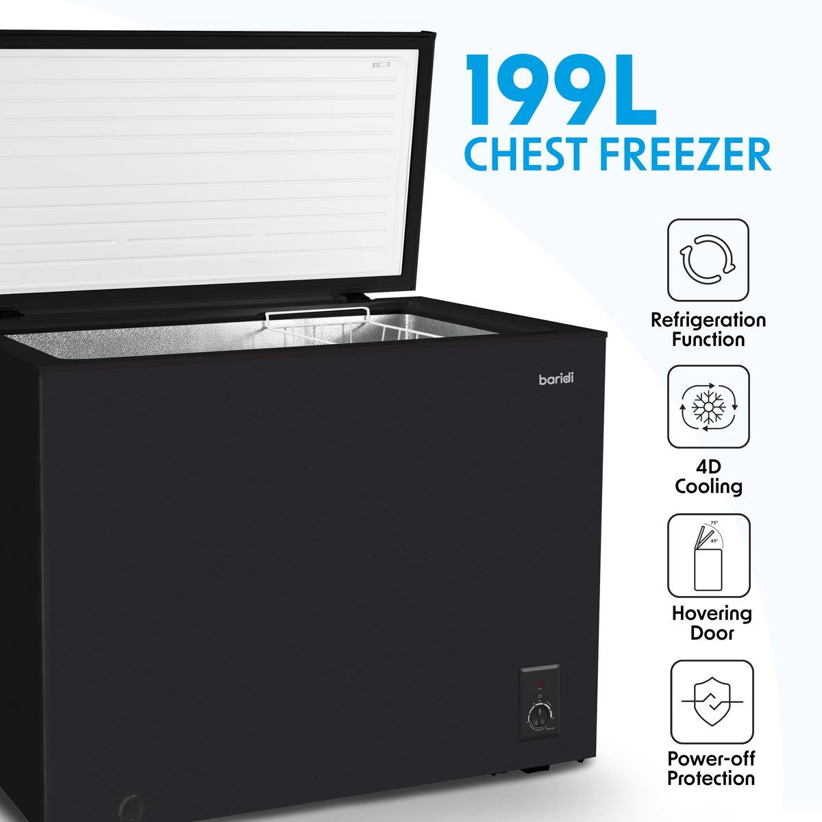 Baridi Freestanding Chest Freezer 199L Capacity - Black