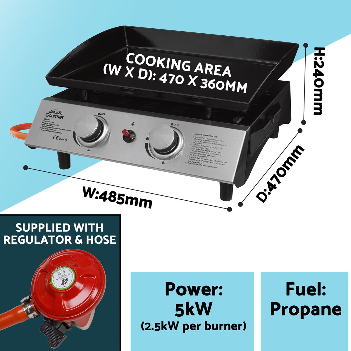 Dellonda 2 Burner Portable Gas Plancha