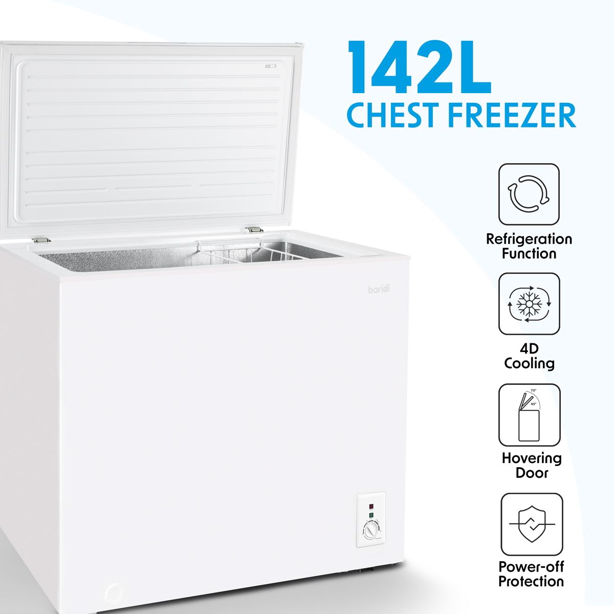 Baridi Freestanding Chest Freezer 142L Capacity - White