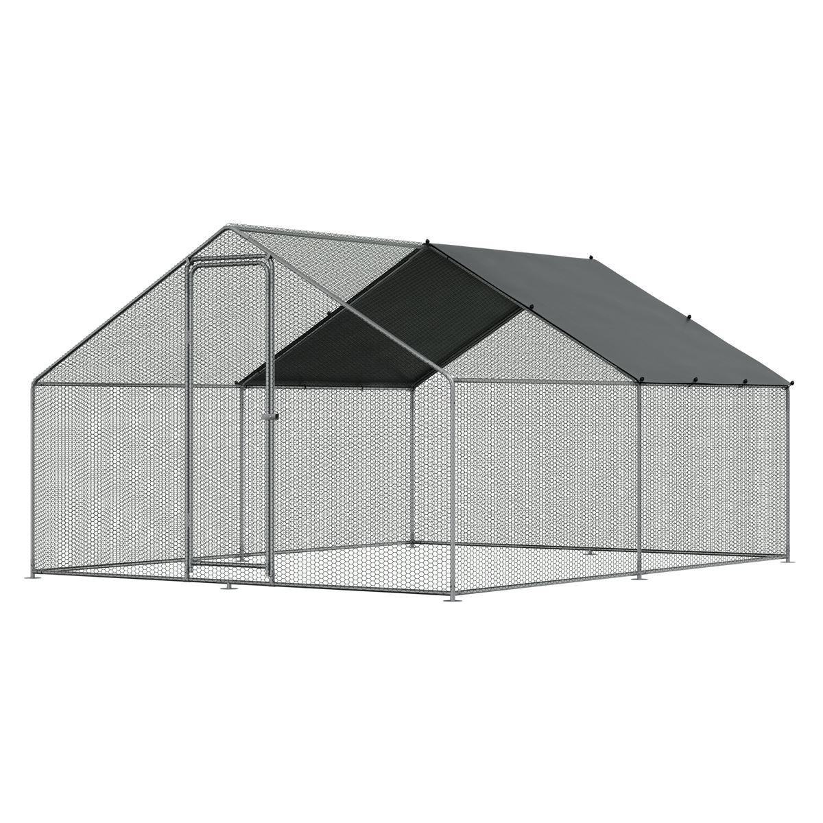 Dellonda Walk-In Galvanized Steel Chicken Run with Roof Cover & PVC Coated Chicken Wire
