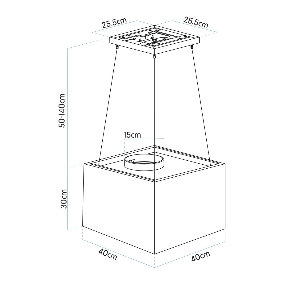 Baridi Square Island Cooker Hood 40cm - Black