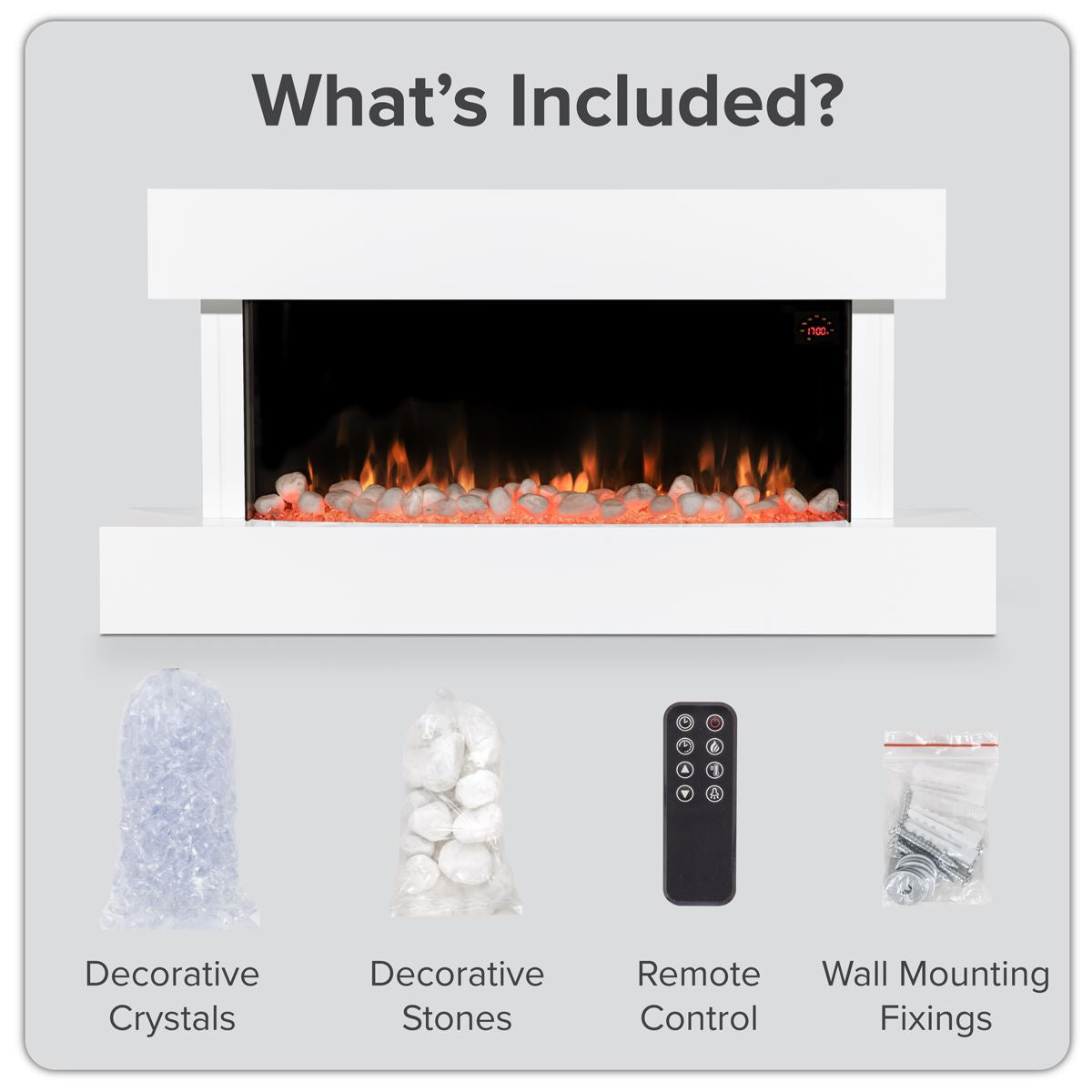 Baridi Wall Mounting Electric Fireplace with LED Flame Effect 46" - White