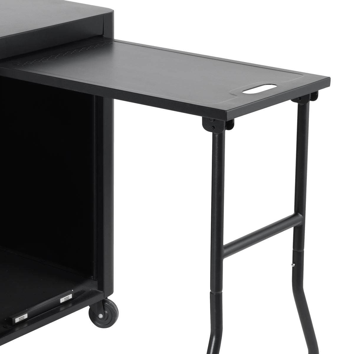 Dellonda BBQ/Plancha Workstation Trolley with Cupboard, Extension Table & Utensil Hooks, Black