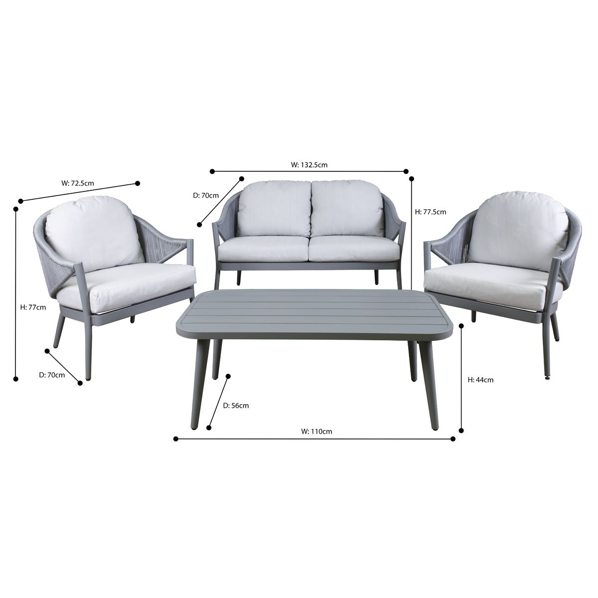 Dellonda Echo Aluminium Outdoor Garden Sofa Chair & Coffee Table Set 4 Piece