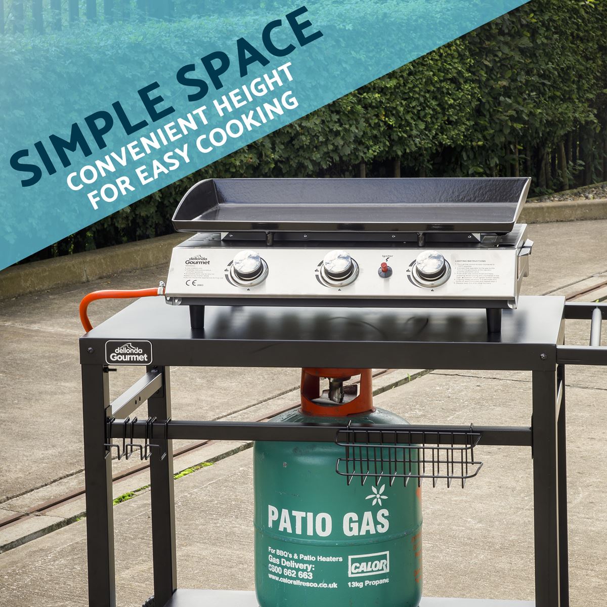 Dellonda Plancha Trolley with Utensil Holder - Black