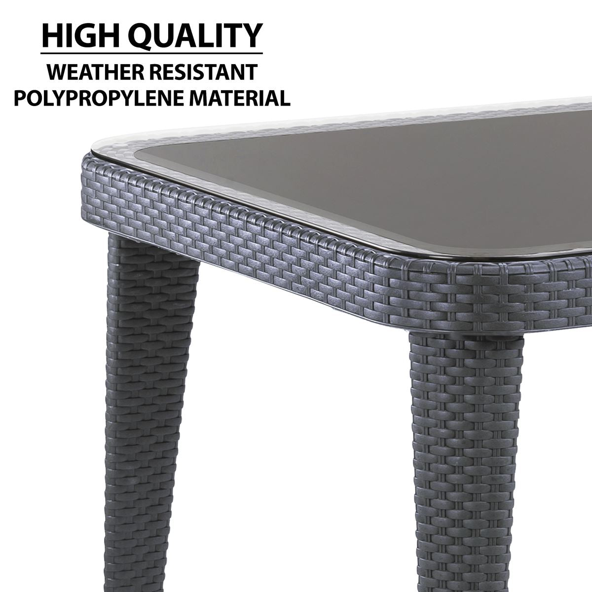 Dellonda Weather-Resistant Polypropylene/Fibreglass Dining Tables with Tempered Glass Top 150 x 90 x 76cm - Anthracite