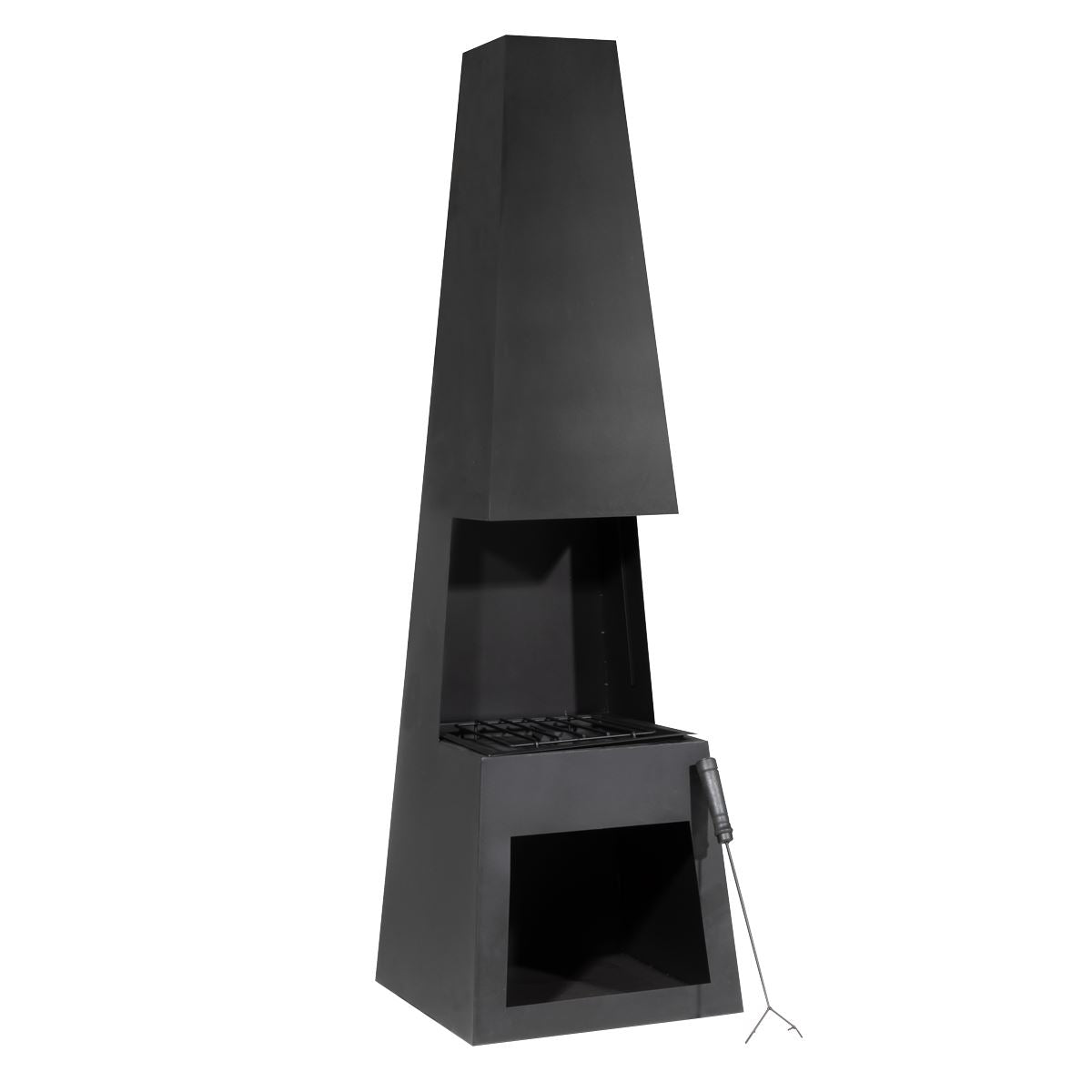 Outdoor Chiminea Fireplace Fire Pit Heater Firewood Storage Black Steel