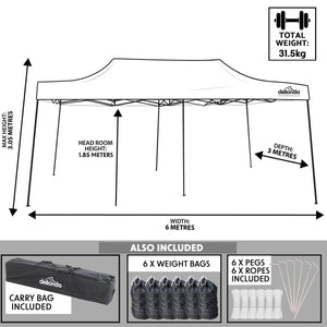 Dellonda Grey Premium 3x6m Pop-Up Gazebo, Heavy Duty, PVC Coated, Water Resistant Fabric, Supplied with Carry Bag  & Accesories