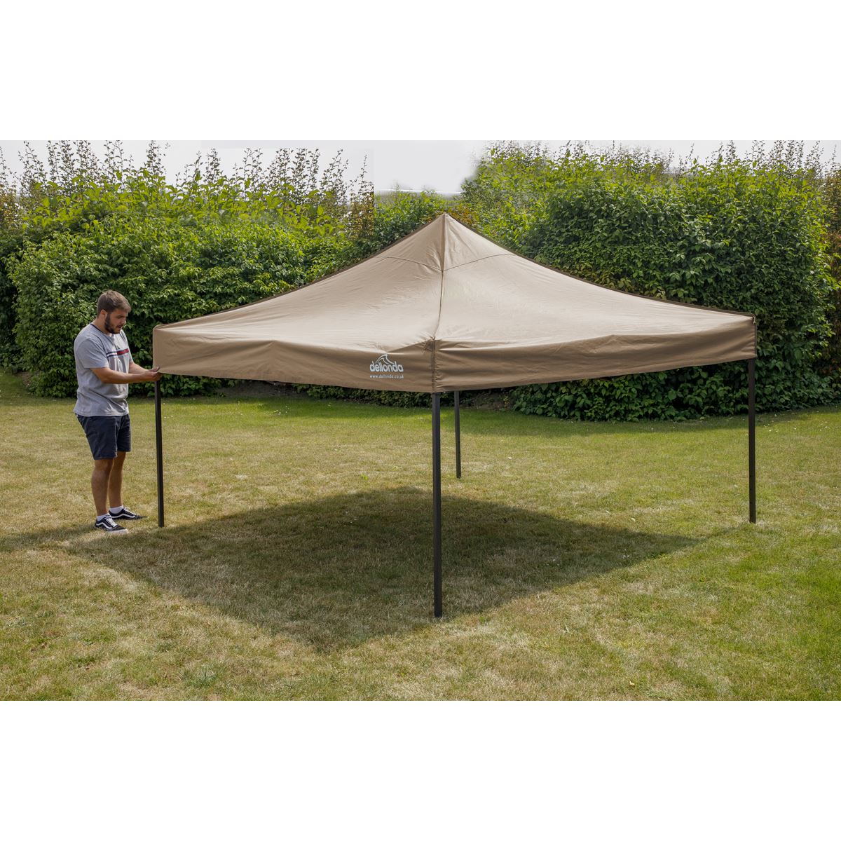 Dellonda Beige Premium 3 x 3m Pop-Up Gazebo, PVC Coated, Water Resistant Fabric, Supplied with Carry Bag & Accesories