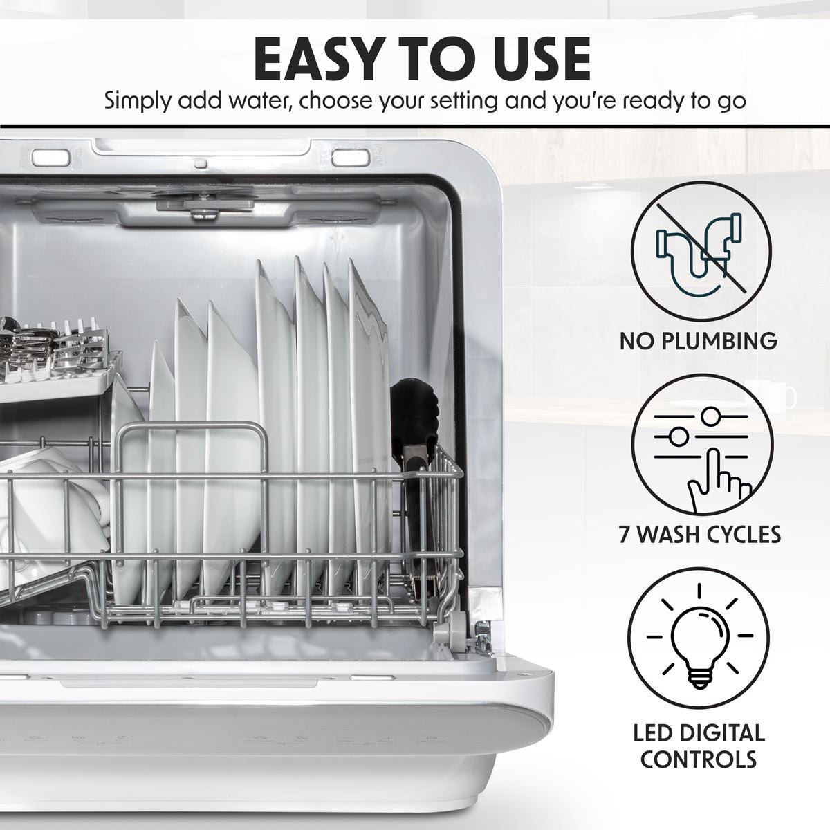 Baridi Tabletop Dishwasher 3 Place Settings 6L Capacity