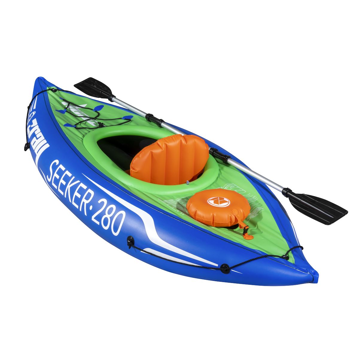 Dellonda Inflatable One-Person Kayak/Canoe Set with Pump, Carry Bag & Aluminium Oar - Blue/Green