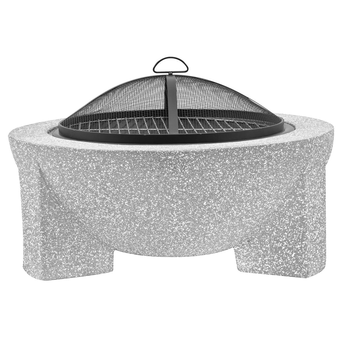 Round MgO Fire Pit with BBQ Grill, Ø75cm, Safety Mesh Screen - Light Grey