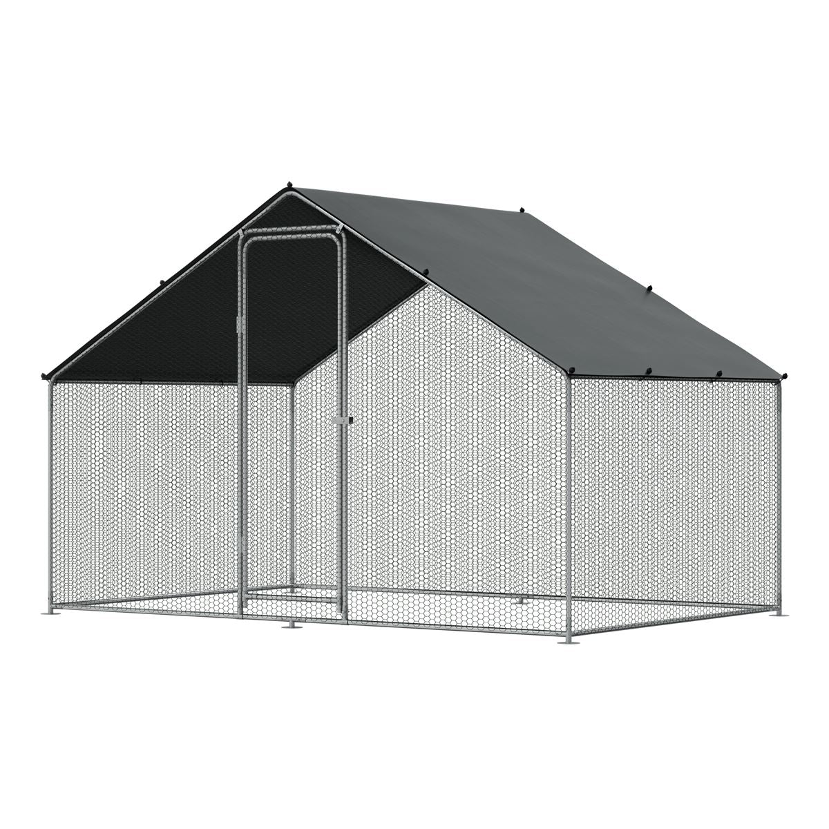 Dellonda Walk-In Galvanized Steel Chicken Run with Roof Cover & PVC Coated Chicken Wire