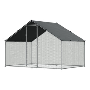 Dellonda Walk-In Galvanized Steel Chicken Run with Roof Cover & PVC Coated Chicken Wire