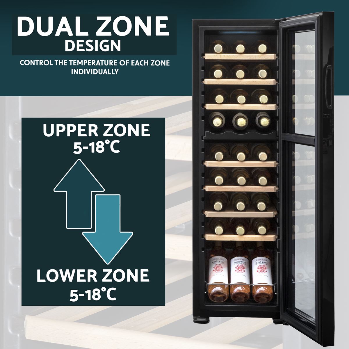 Baridi 27 Bottle Dual Zone Wine Fridge & Cooler