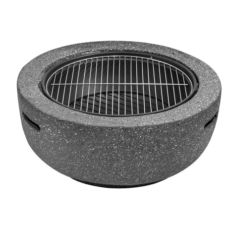 Round MgO Fire Pit with BBQ Grill, Ø60cm, Safety Mesh Screen - Dark Grey