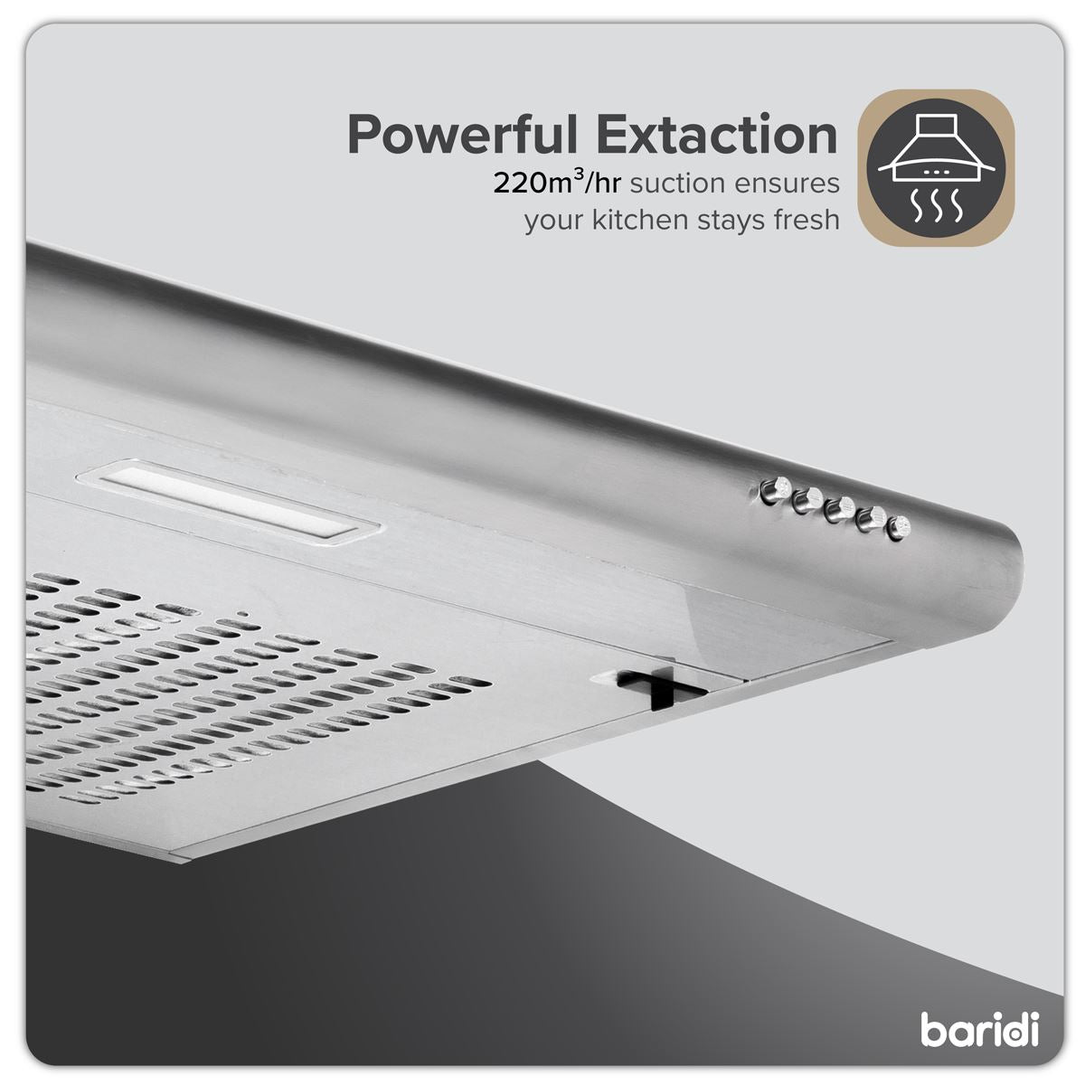 Baridi Visor Cooker Hood Extractor Fan 60cm - Stainless Steel