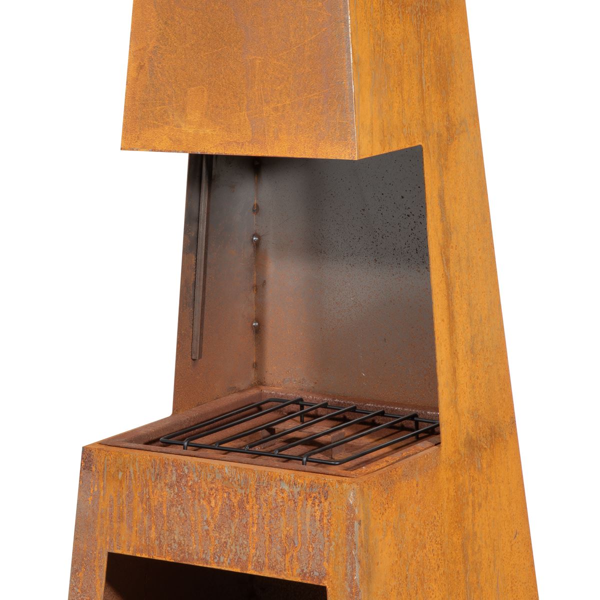 Outdoor Chiminea Fireplace Heater Firewood Storage - Corten Steel