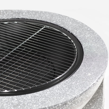 Round MgO Fire Pit with BBQ Grill, Ø75cm, Safety Mesh Screen - Light Grey
