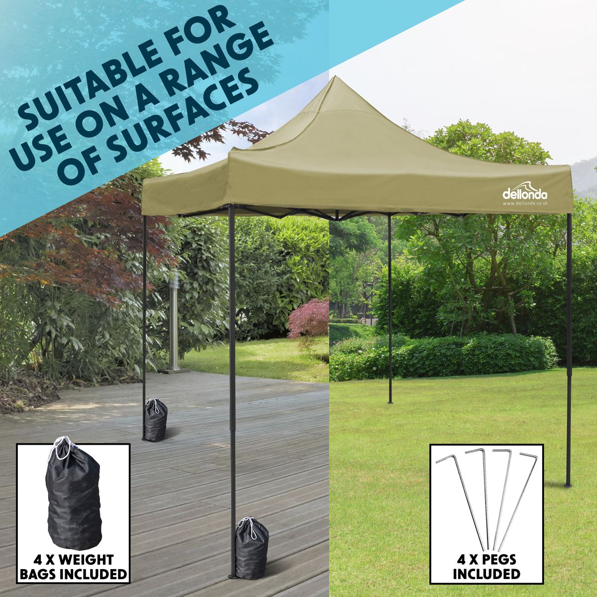 Dellonda Beige Premium 3 x 3m Pop-Up Gazebo, PVC Coated, Water Resistant Fabric, Supplied with Carry Bag & Accesories