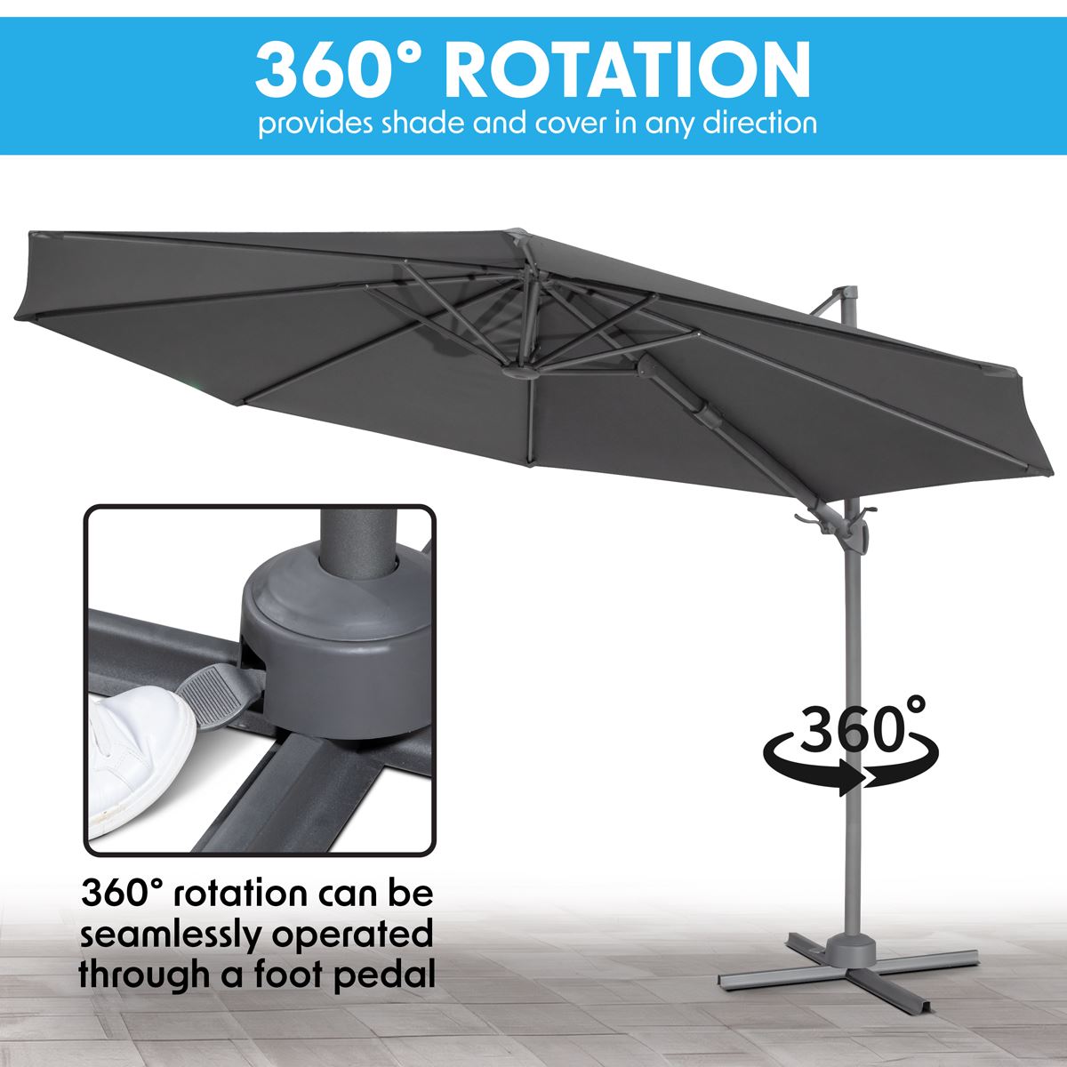 Dellonda Cantilever Parasol with 360° Rotation, Tilt & Cover 3m - Grey