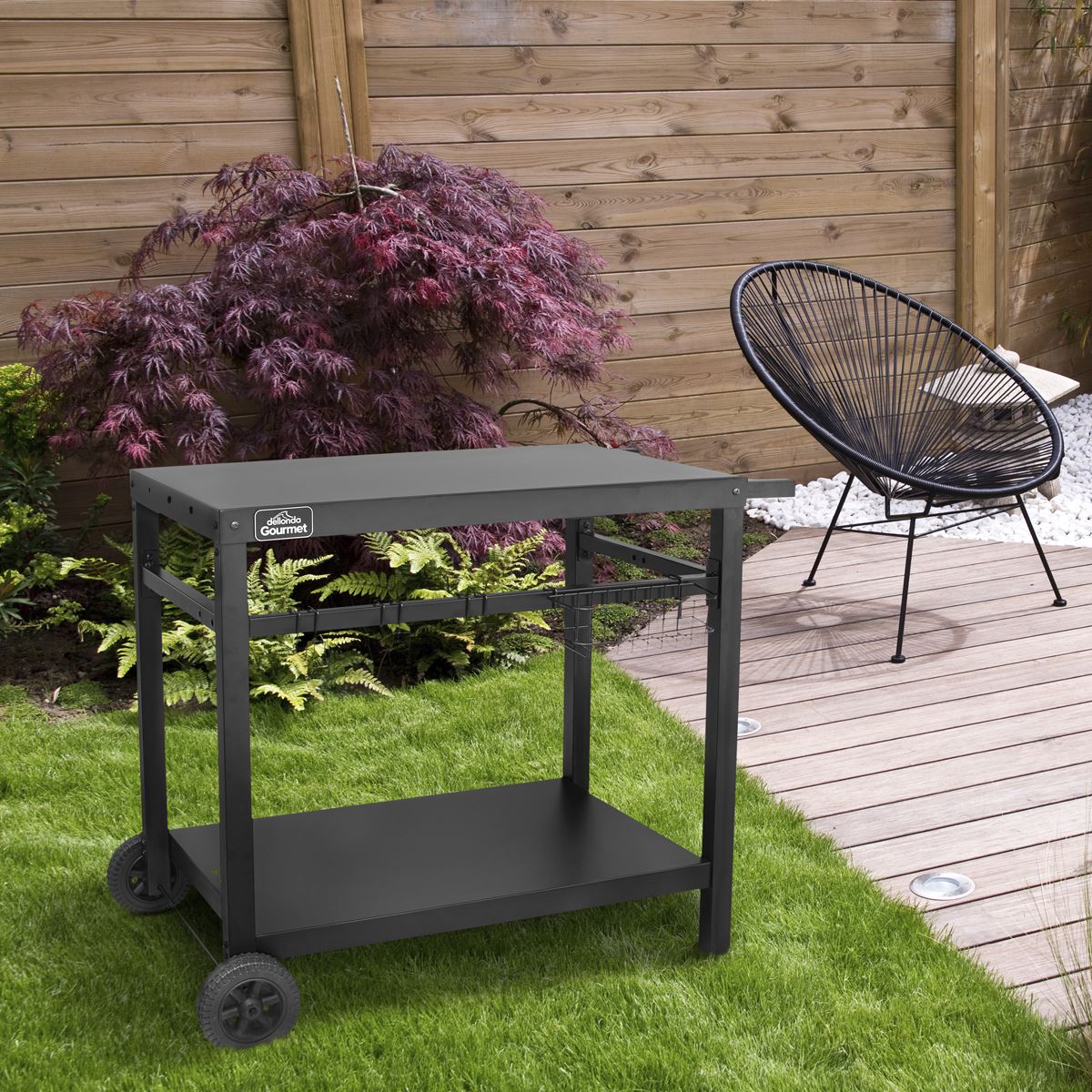 Dellonda Plancha Trolley with Utensil Holder - Black