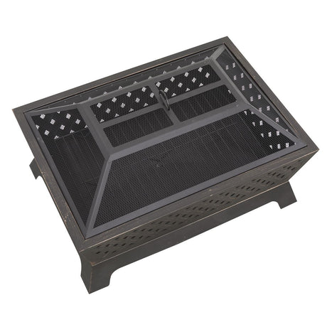 Fire Pit 89cm Rectangular Outdoor Antique Bronze Effect