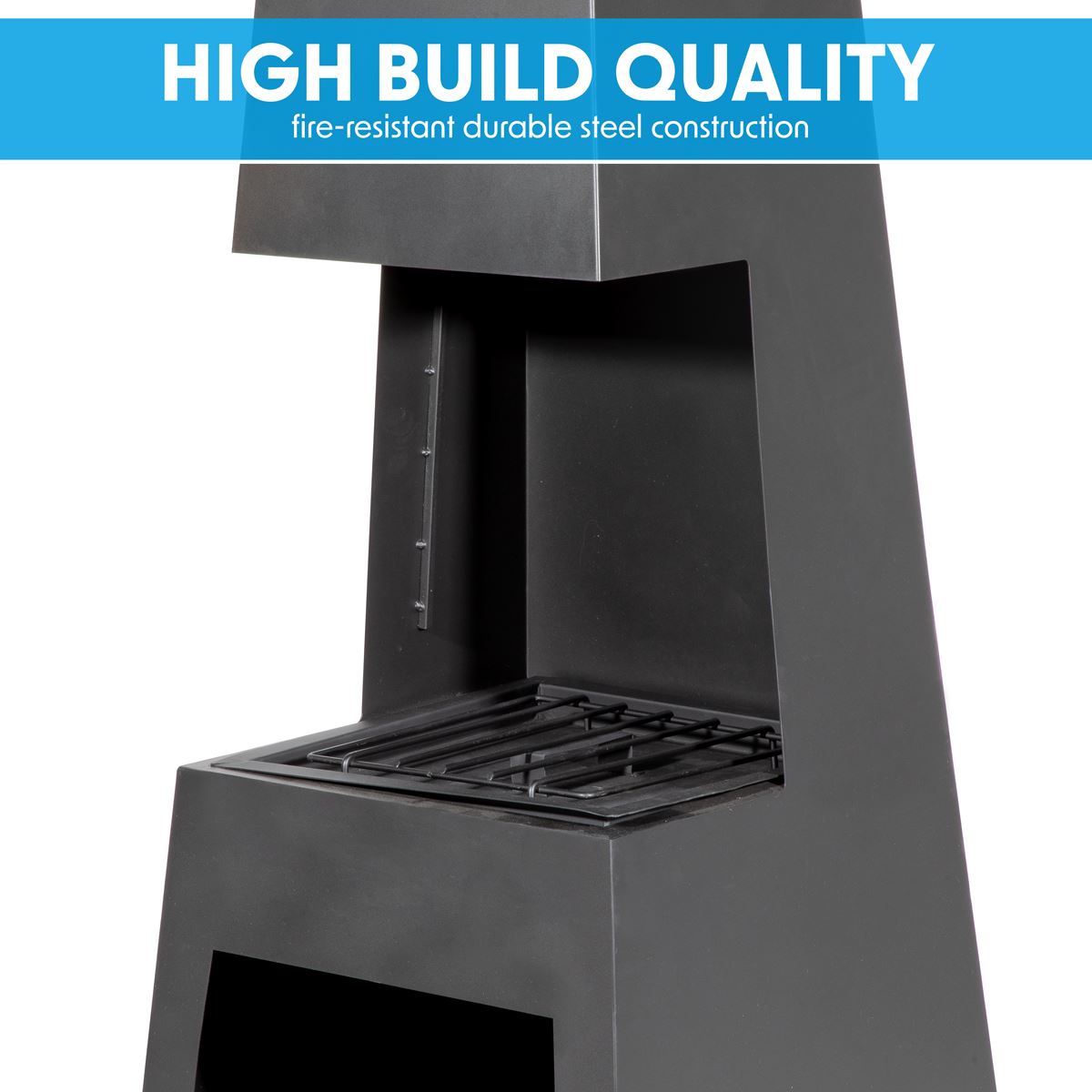 Outdoor Chiminea Fireplace Fire Pit Heater Firewood Storage Black Steel