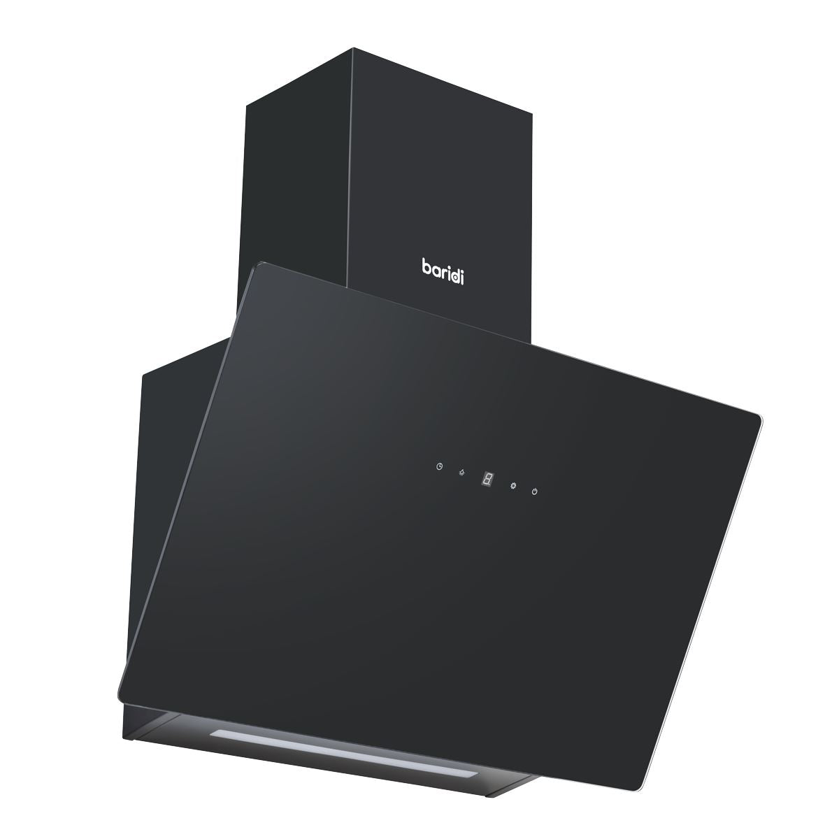 Baridi Angled Chimney Cooker Hood with Touch Controls & Carbon Filters 60cm - Black Glass
