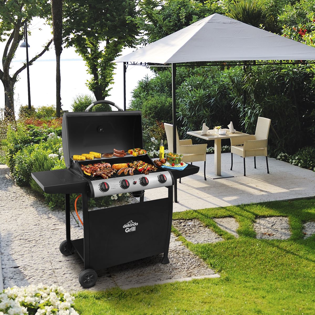 Dellonda 4 Burner Gas BBQ Grill with Piezo Ignition & Thermometer