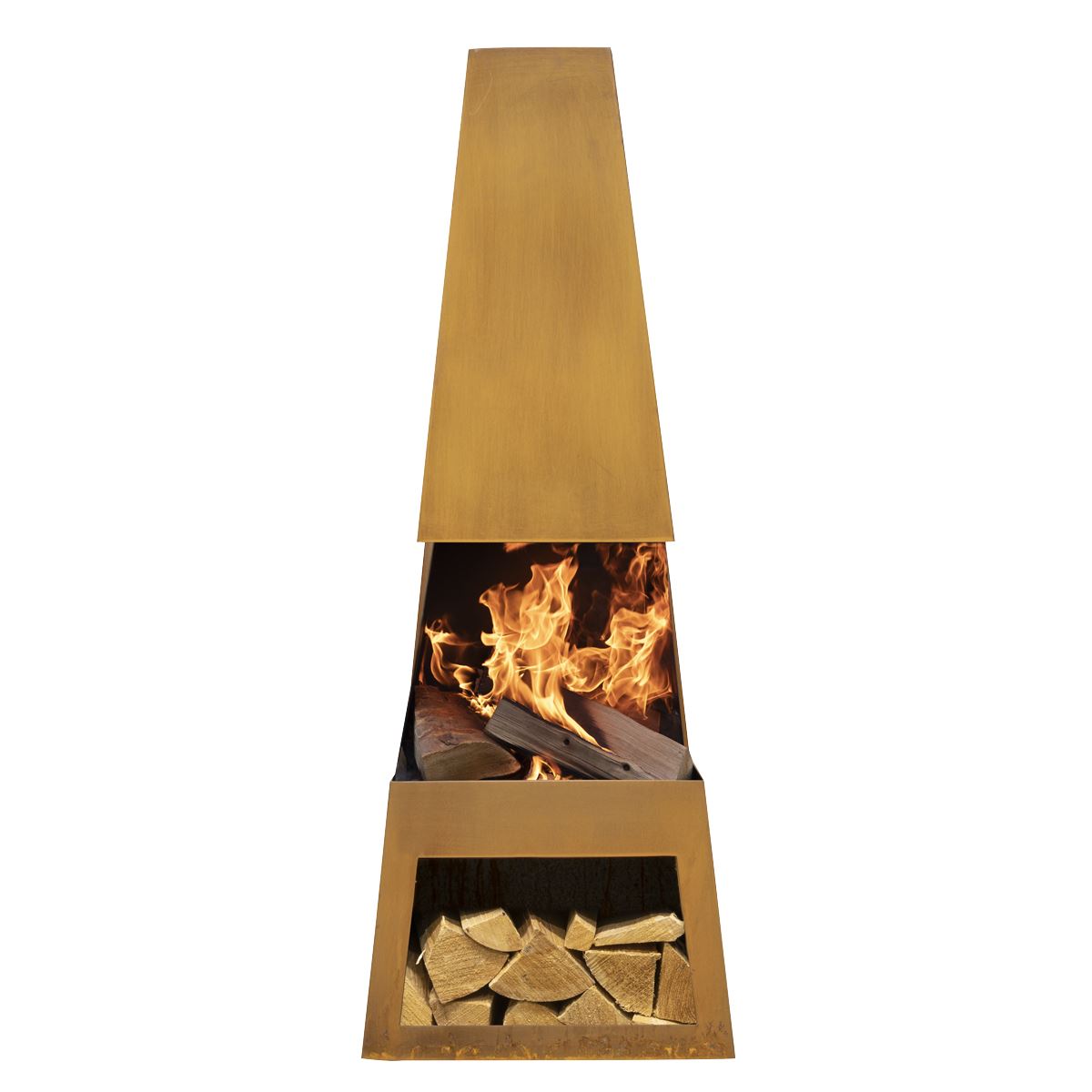 Outdoor Chiminea Fireplace Heater Firewood Storage - Corten Steel