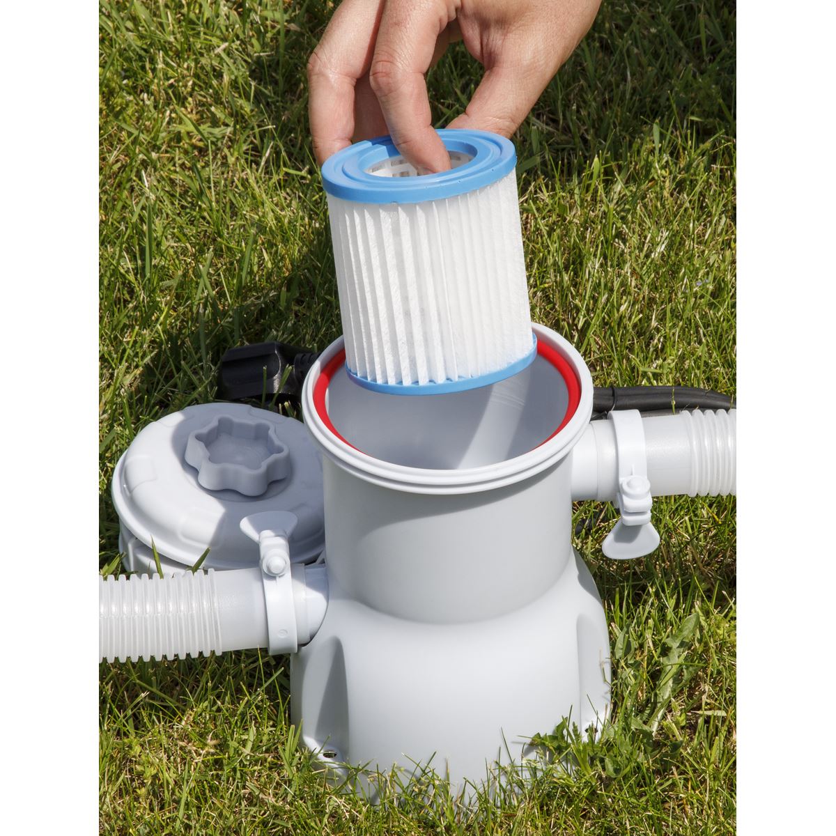 Dellonda Steel Frame Round Swimming Pool with Filter Pump 12ft - Blue