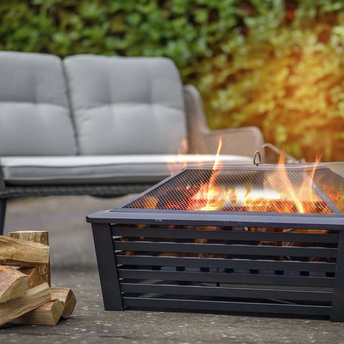 Fire Pit 89cm Square Outdoor Black