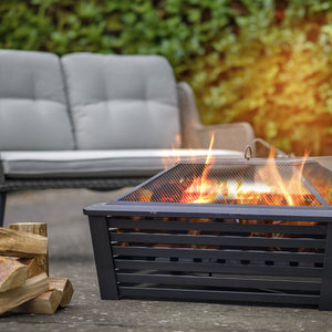 Fire Pit 89cm Square Outdoor Black