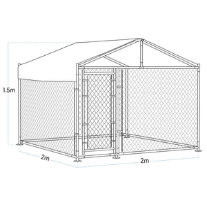 Dellonda Galvanised Steel Dog Kennel with Roof Cover & Chain Link Fencing